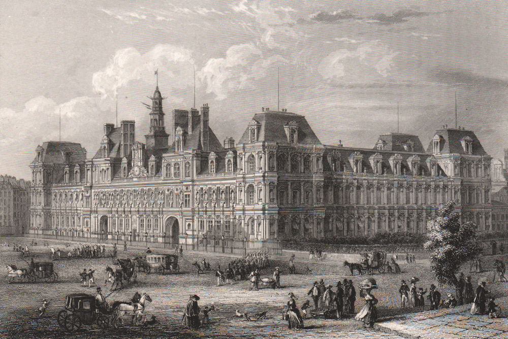 PARIS. Hôtel de Ville. Paris 1844 old antique vintage print picture
